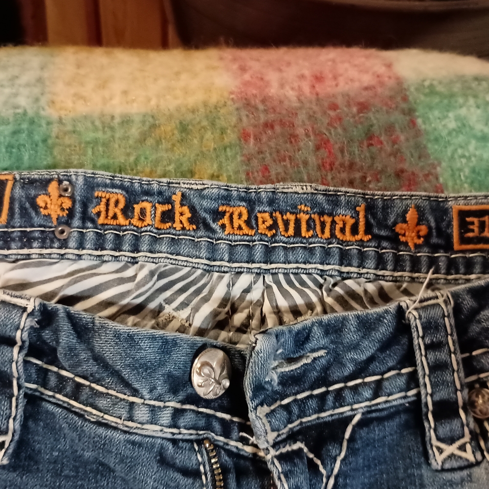 Rock Revival Women's Faded Blue Distressed Jean Shorts - Picture 4 of 6